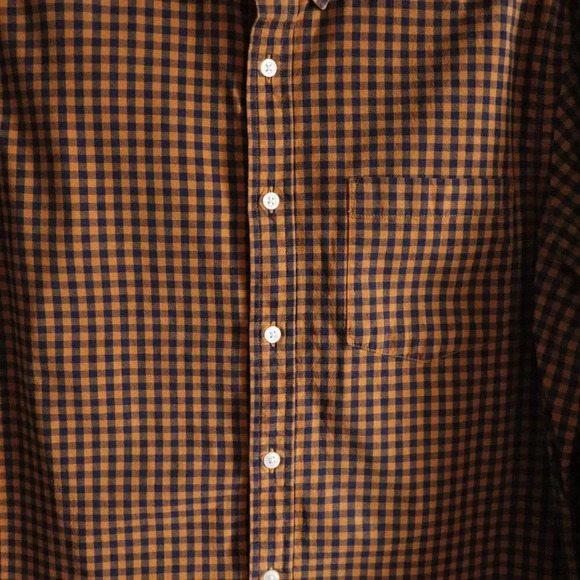 Old Navy Men's Large Orange Plaid Regular Fit Buttoned Collared Long Sleeve Top - Picture 8 of 11